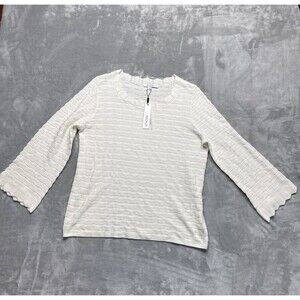Chico’s Women’s Size 1 (Medium) Cream Textured Pullover Sweater – 3/4 Bell Sleev